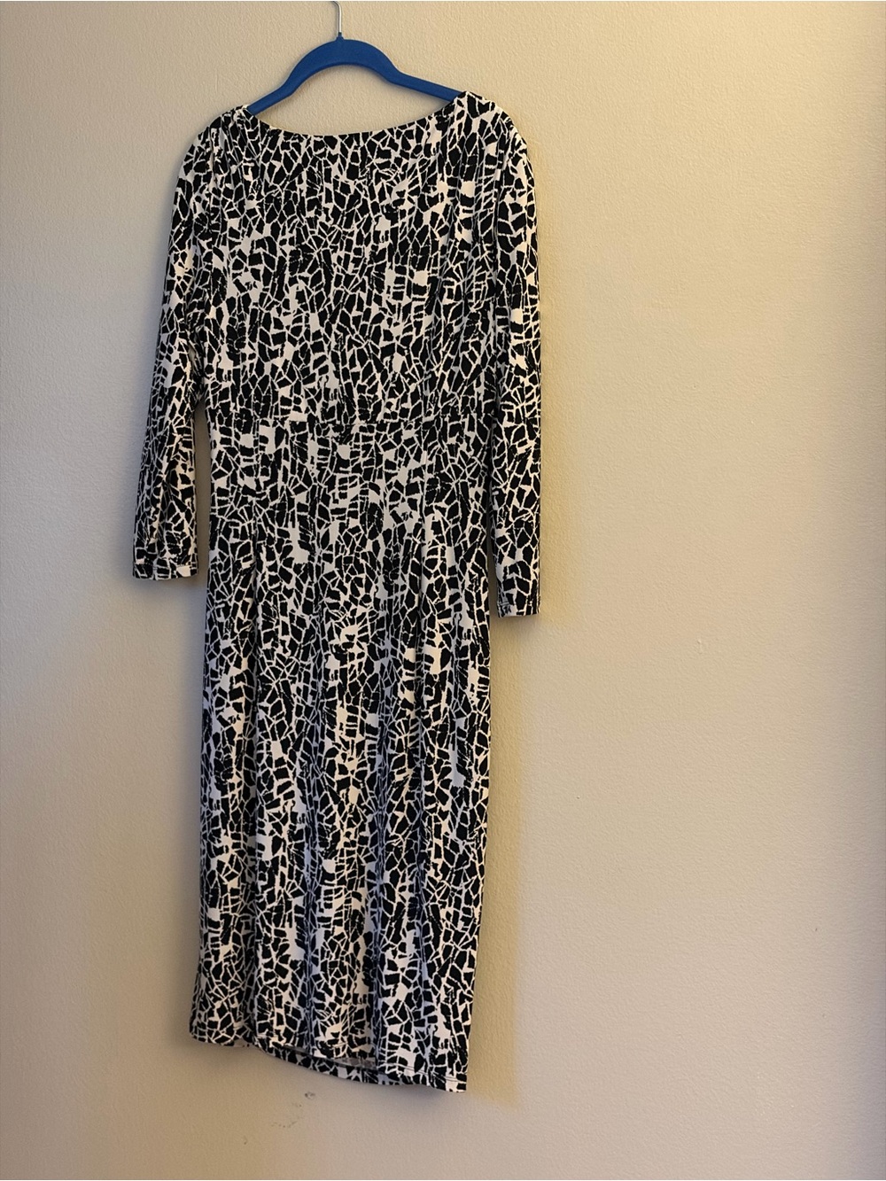 Lauren Ralph Lauren Black and White Abstract Mosaic Long Sleeve Midi Dress